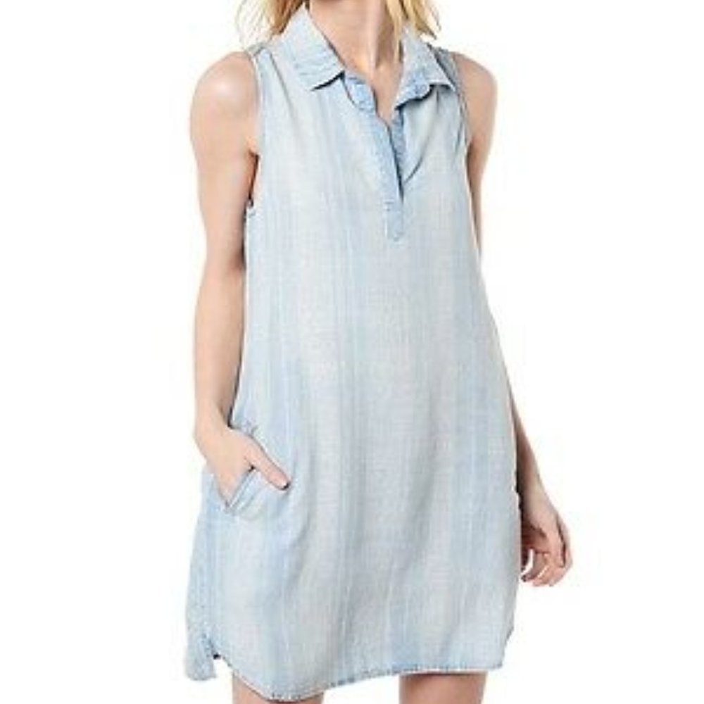 Cloth and Stone Chambray Sleeveless Broken Stripe Tunic Dress M